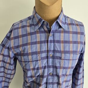 BOSS Men’s Blue and Brown Plaid Button-Down Shirt